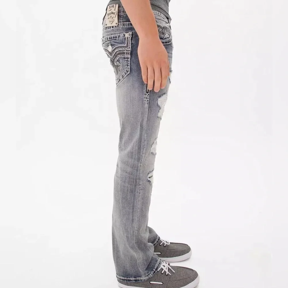 Rock Revival Men's Distressed Blue Jeans